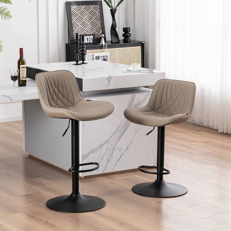 Adjustable Bar Stools Set of 2, Faux Leather Swivel Bar Chairs