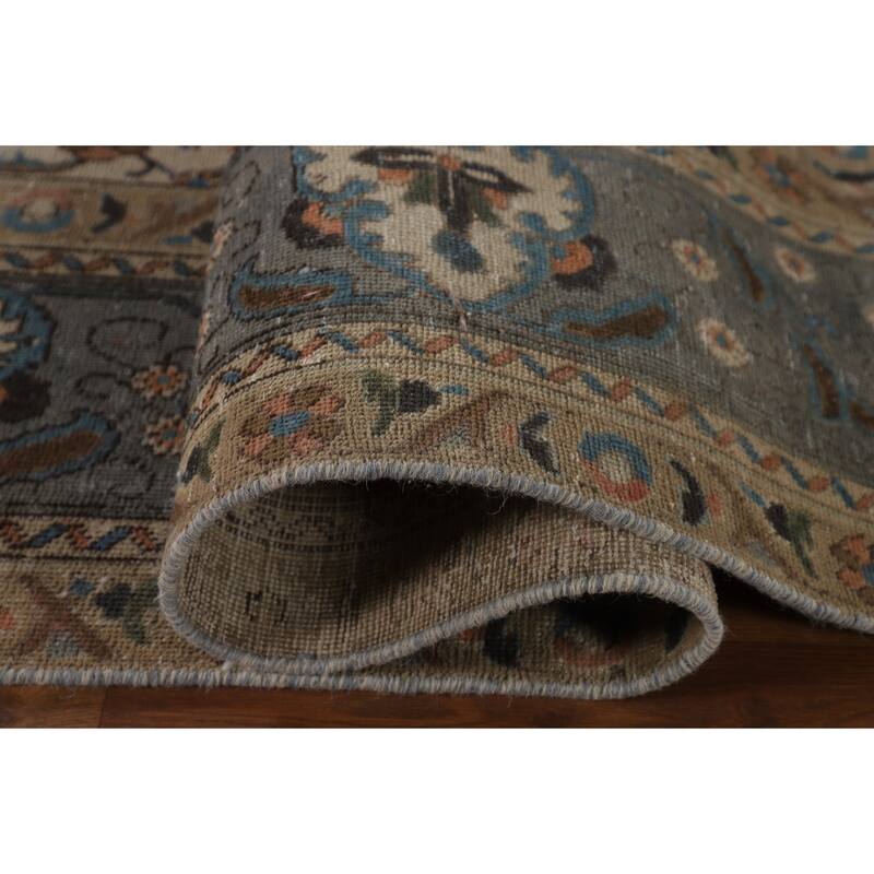 Brown Over Dyed Tabriz Persian Vintage Rug Handmade Wool Carpet - 9'3"x 12'7"