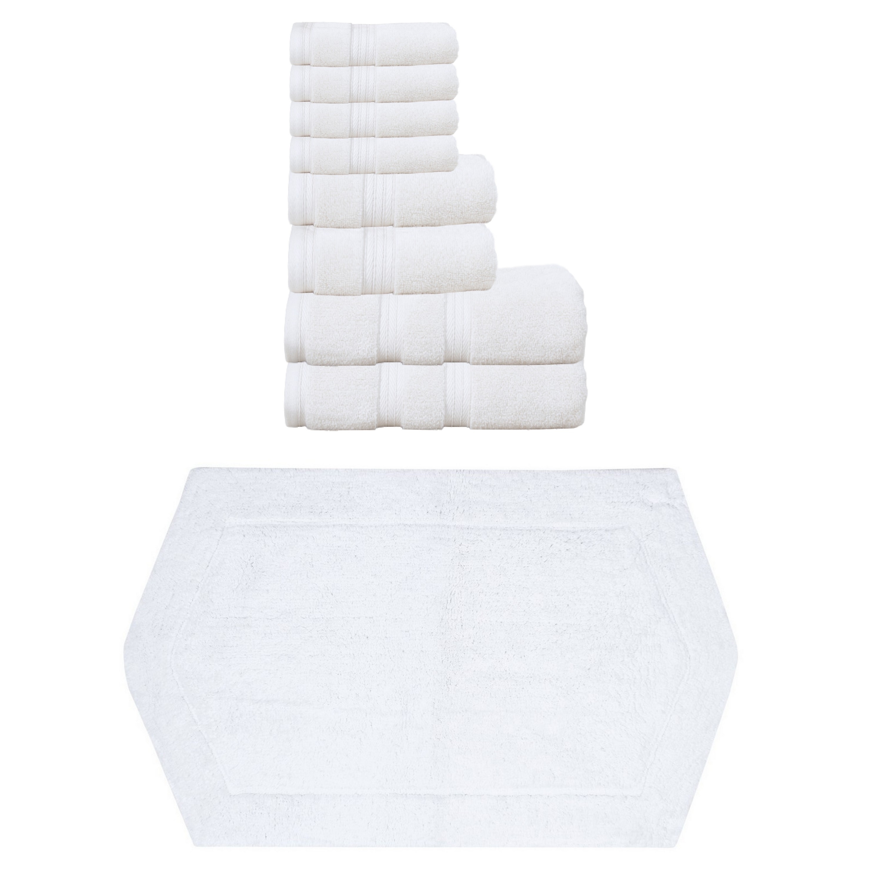 Home Weavers Waterford Collection 100% Soft Cotton 8 Pc Bath Towel Set & 1 Pc Bath Rug, Machine Washable & Non Slip (Set of 9)