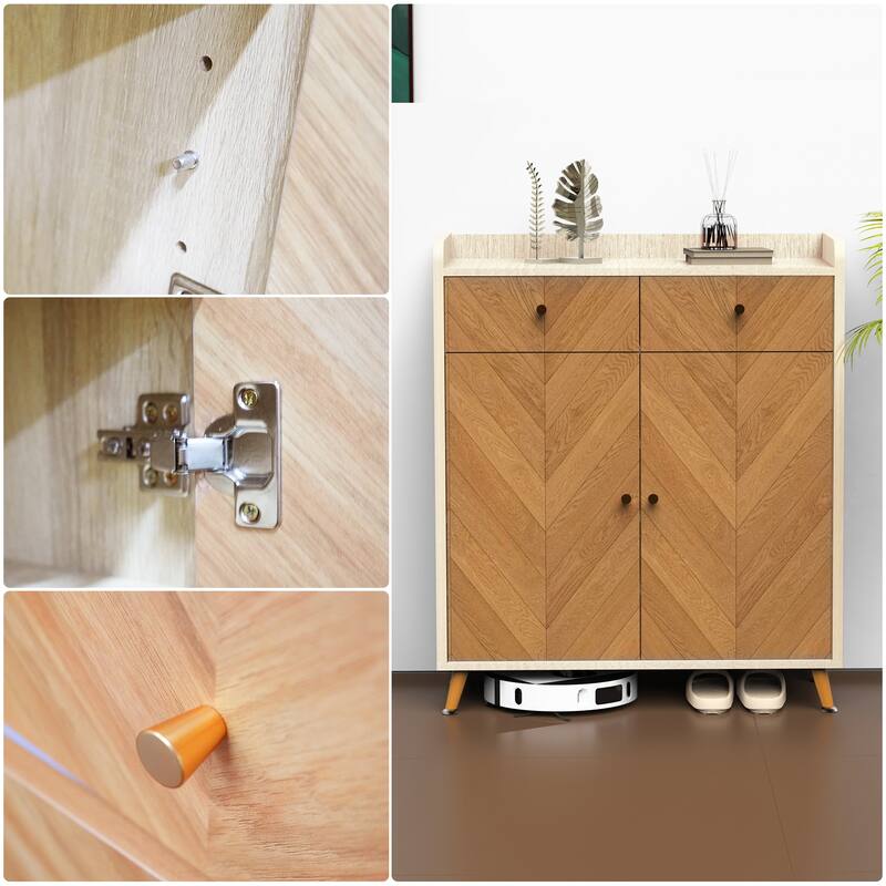 GDFStudio Thatch Shoe Cabinet with Commercial-Grade Laminate Herringbone Storage and Adjustable Shelves