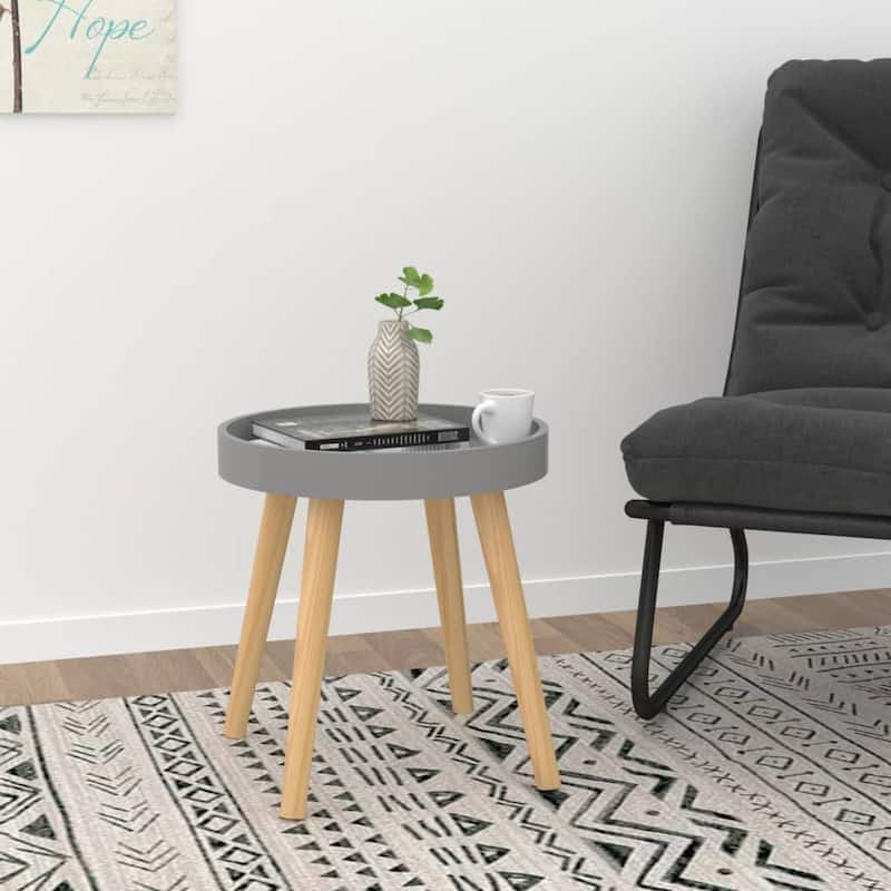 vidaXL Side Table Round End Coffee Table Engineered Wood and Solid Wood Pine - 15"x15"x15.7" - Gray