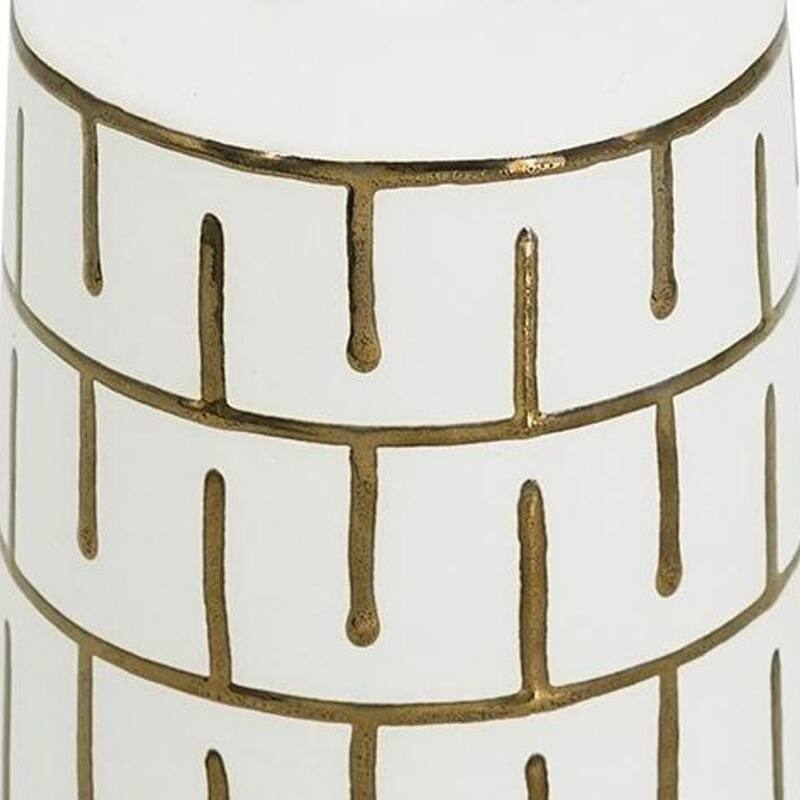 9" Ivory And Gold Geometric Round Ceramic Table Vase - 5.70