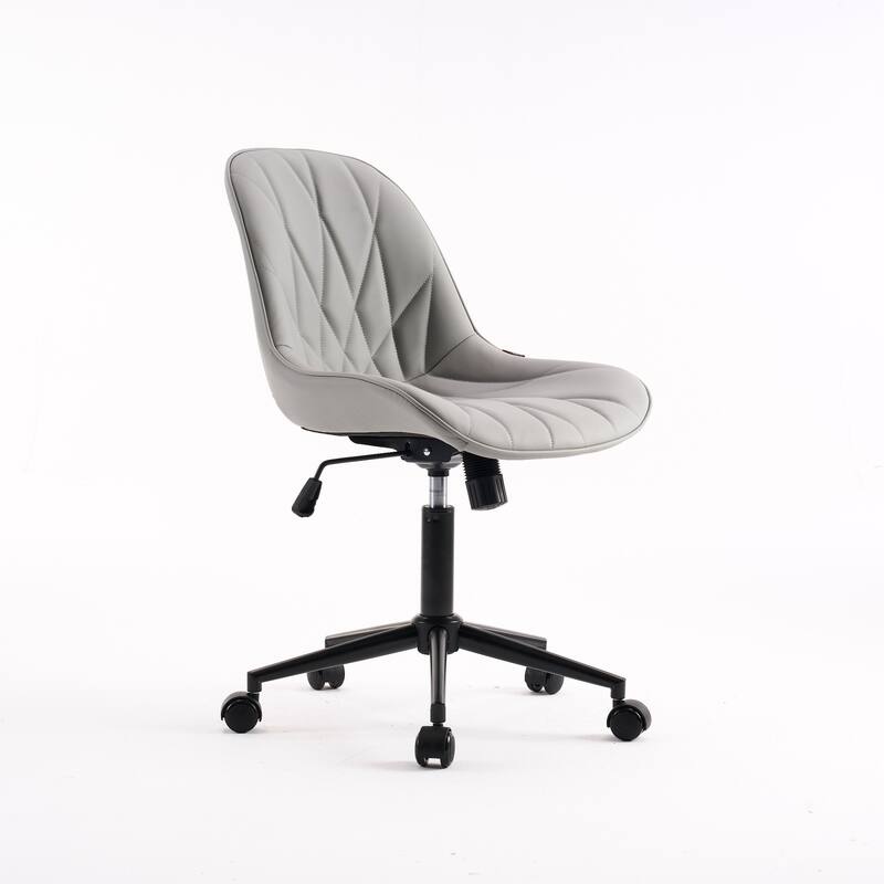 Armless Swivel Office Chair, Faux Leather Task Chairs with Wheels