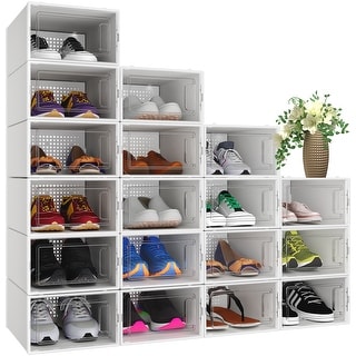 12/18 Foldable Shoe Storage Box Clear Plastic Stackable Sneaker Closet  Organizer