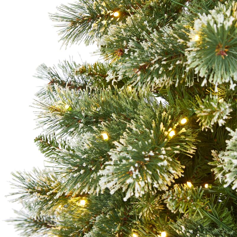 7’ Pre-Lit Wisconsin Slim Snow Tip Pine Artificial Christmas Tree, Clear LED Lights - 8 Foot