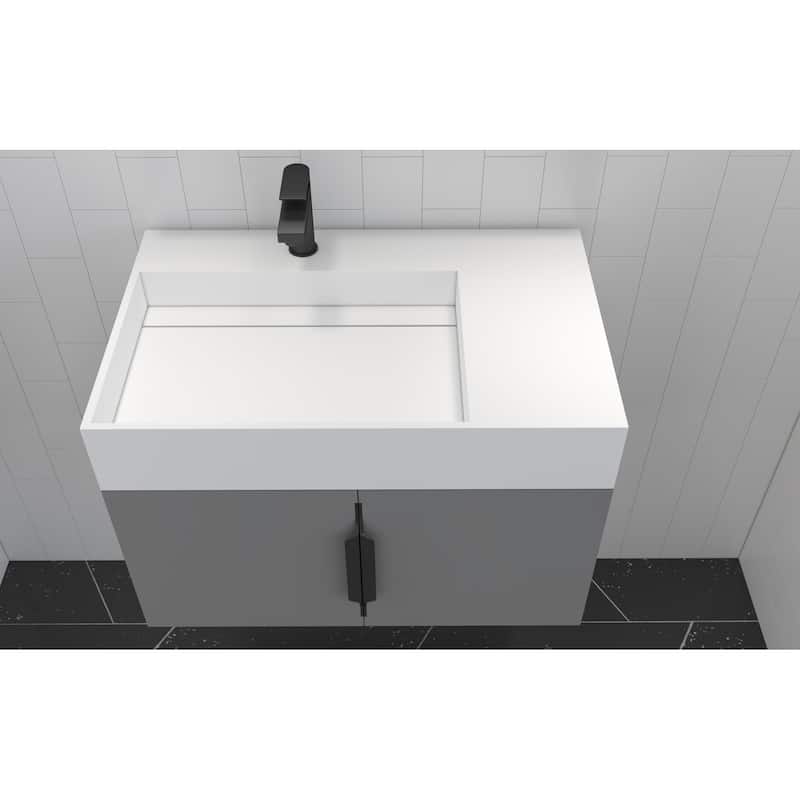 Amazon 30" Wall Mounted Bathroom Left Basin Vanity Set w/ White Top
