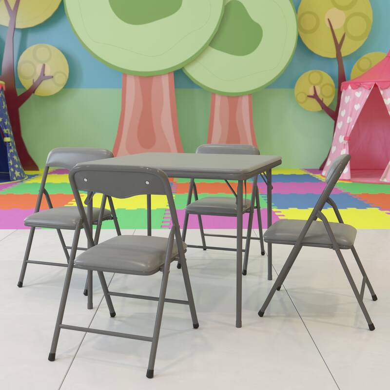 Kids 5-Piece Classroom Folding Table and Chairs Set - 2'0" x 1'8" x 2'0" Square