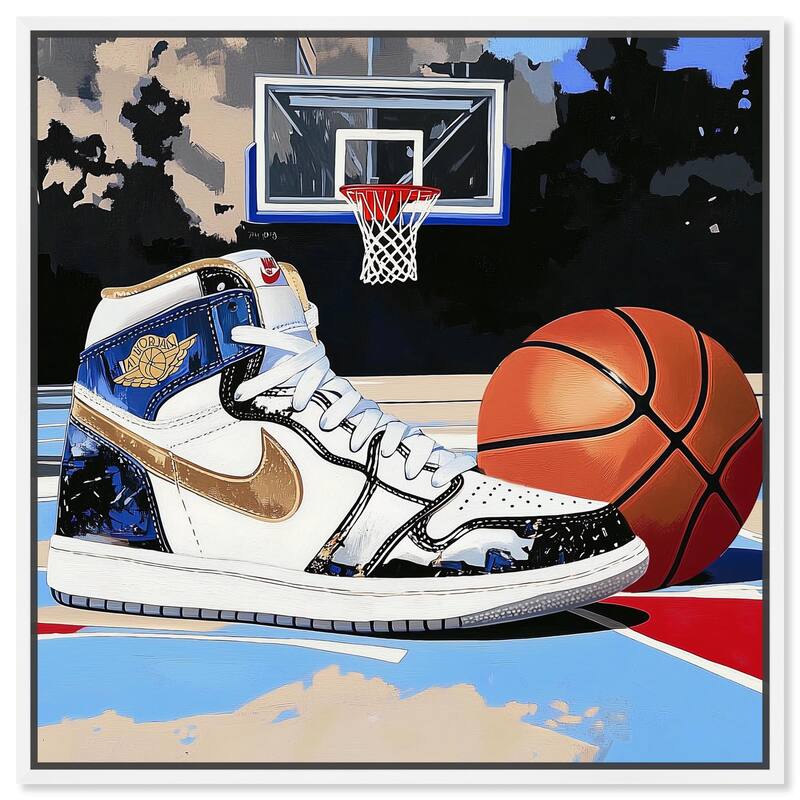 Basketball Court Blues Canvas by Art Remedy - White - 24" x 24"