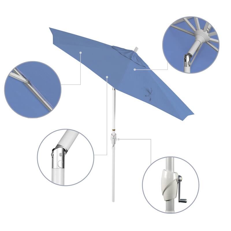 California Umbrella 7.5' Round Crank Lift Push Button Tilt White Aluminum Patio Umbrella with Pacifica Pacific Blue Fabric