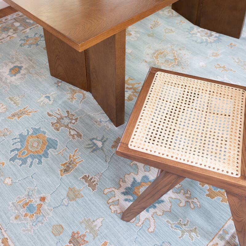 Meadow Bordered Traditional Teal/ Rust Area Rug