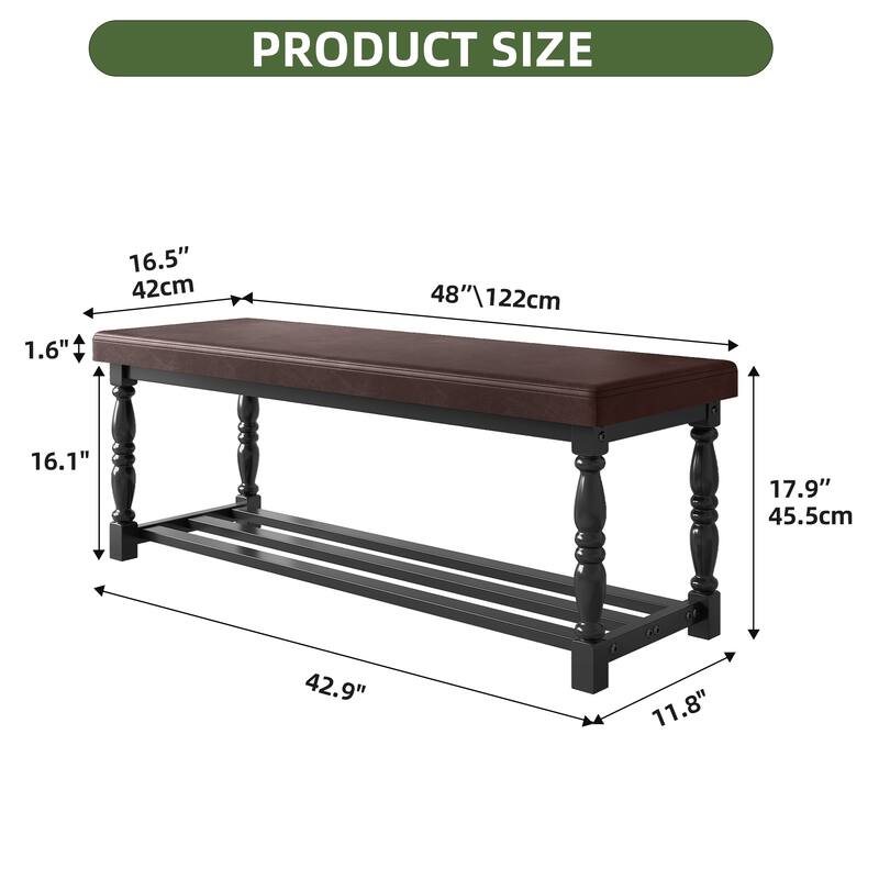 Moasis Entryway Shoe Bench with Cushioned Seat and 2-Tier Storage for Hallway