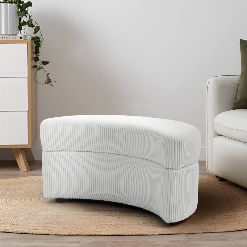 Upholstered Chenille Boucle Half Moon Storage Ottoman with Tray