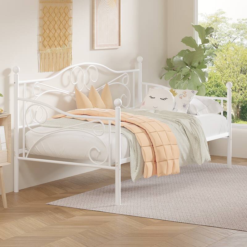 VECELO Scroll Design Metal Twin Size Daybed with Roman Column Legs 440 LBS Capacity Sofa Bed 440 lbs Capacity for Living Room