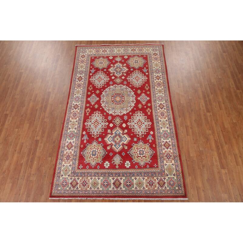 Hand Knotted Oriental 100% Wool Carpet Traditional Geometric Red Kazak Area Rug - 10' 5'' X 6' 3''