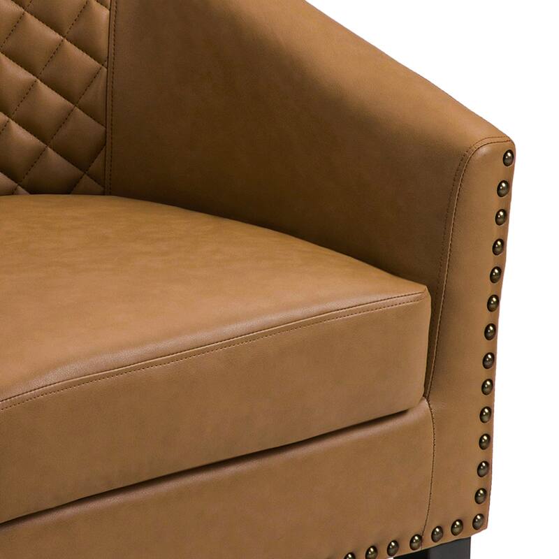 Faux Leather Tufted Nailheads Upholstered Barrel Accent Chairs