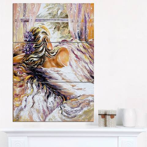Designart "The River over the Girl" Abstract Canvas Art Print - 28x36 - 3 Panels