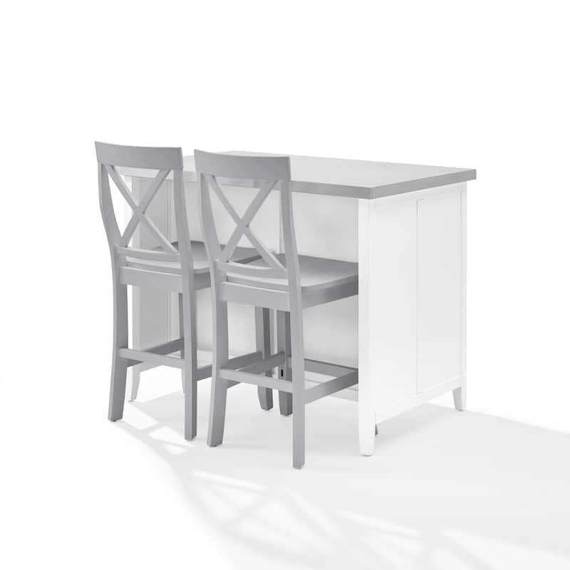 Crosley Silvia Stainless Steel Top Kitchen Island W/X-Back Stools - 57"d x 46"w x 41"h
