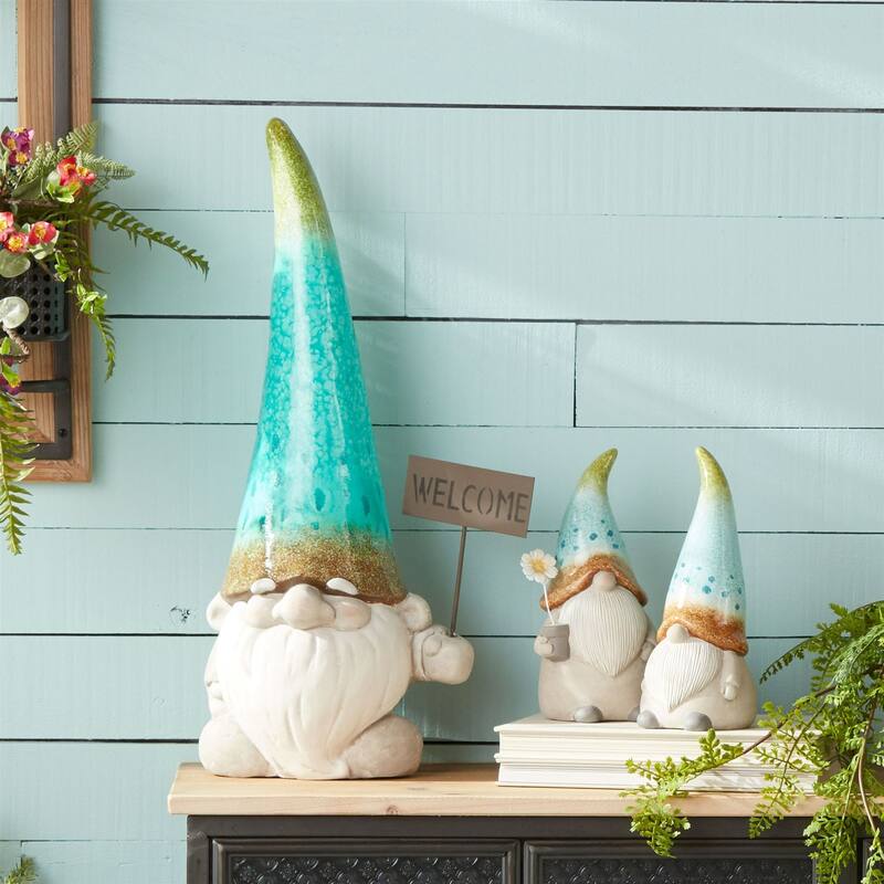 Gnome Christmas Outdoor Garden Statue with Welcome Sign - 24"