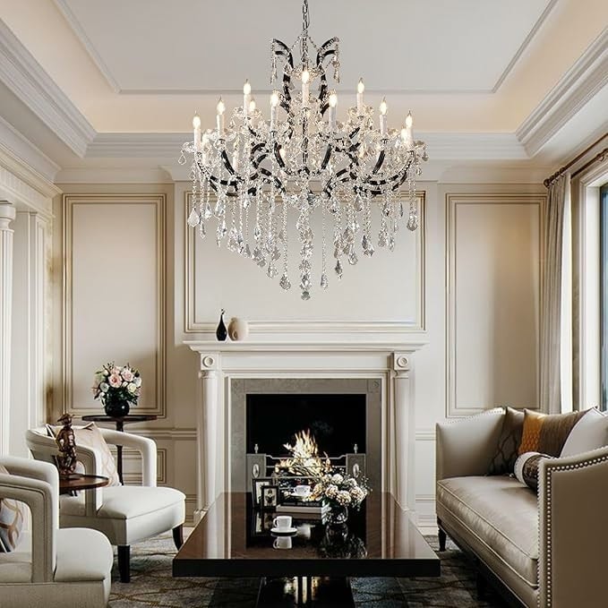 KAYLA 49in Luxury Candle ChandeliersModern Black Crystal