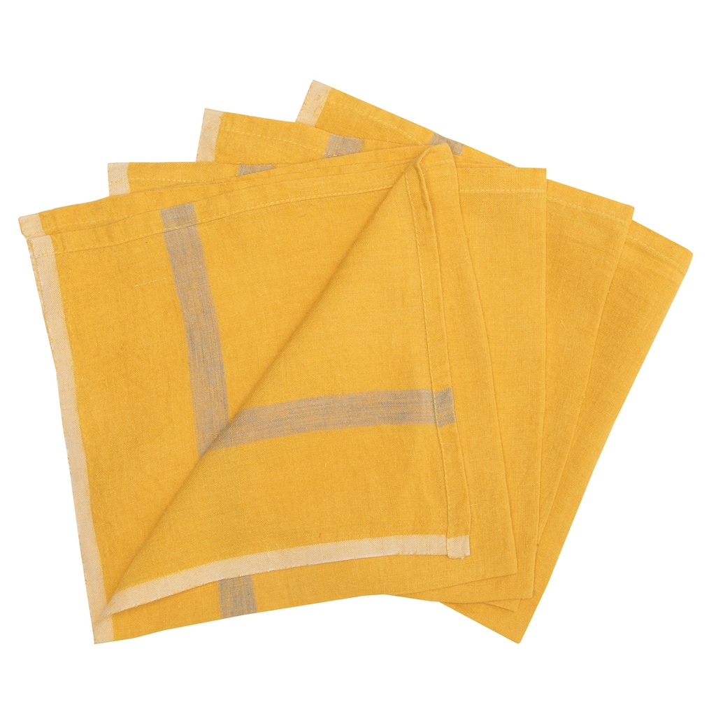 Caravan Laundered Linen Napkins - Set of 4 - Mustard/Grey