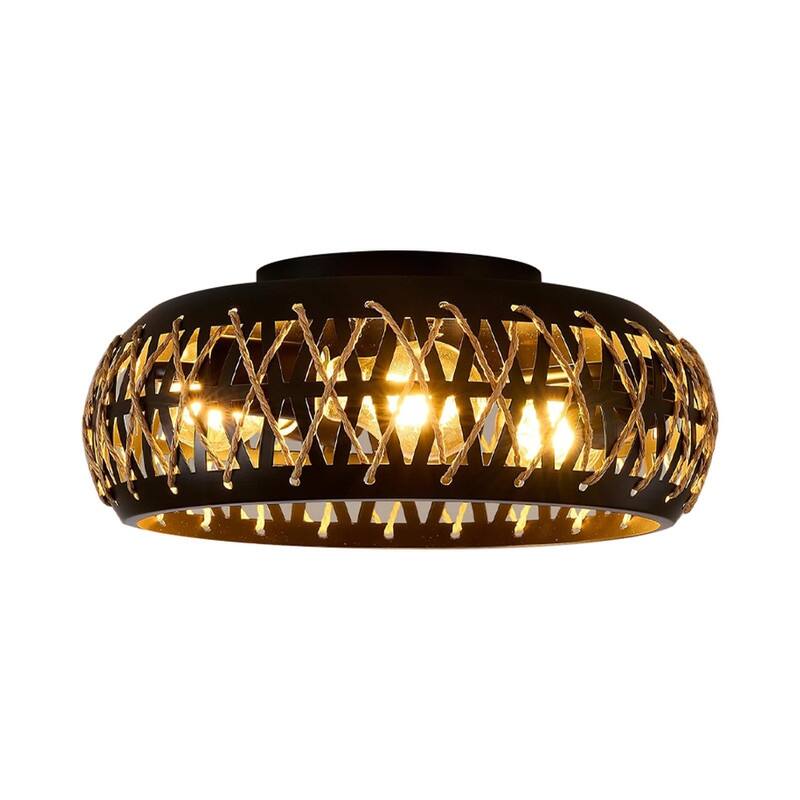3 Light led light black ceiling light metal, rattan boho light fixtures - N/A