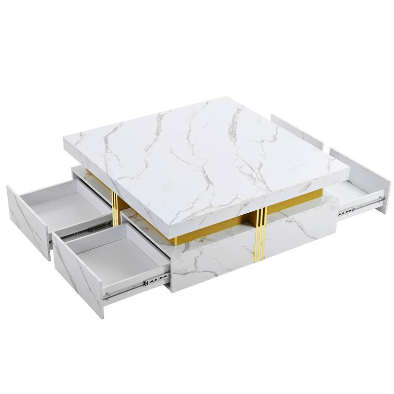 Modern Square Storage Coffee Table With 4 Drawers