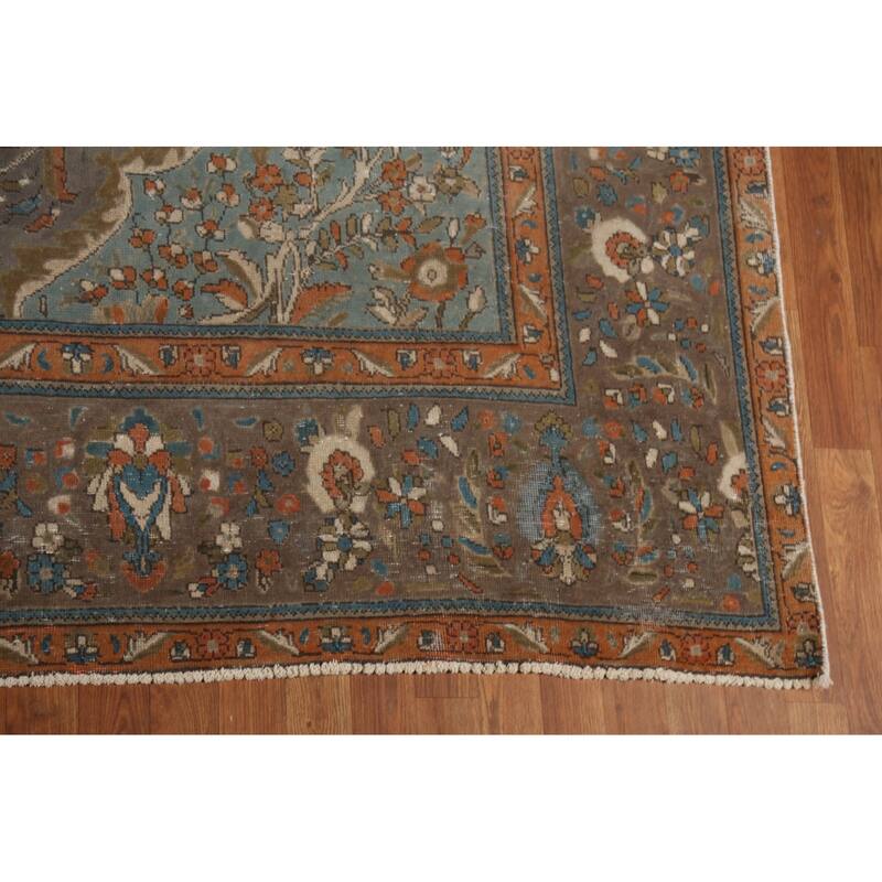 Gray Tabriz Persian Vintage Area Rug Handmade Wool Carpet - 9'10"x 13'1"