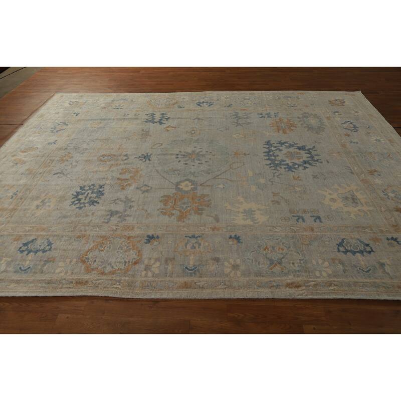 Hand Knotted Oriental 100% Wool Carpet Transitional All-Over Greys & Charcoal Oushak Area Rug - 9' 11'' X 8' 1''