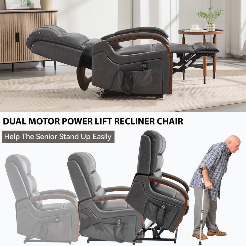 Roomfitters Dual Motor Power Lift Recliner, Infinite Position Massage Chair with Solid Wood Armrests, Chenille