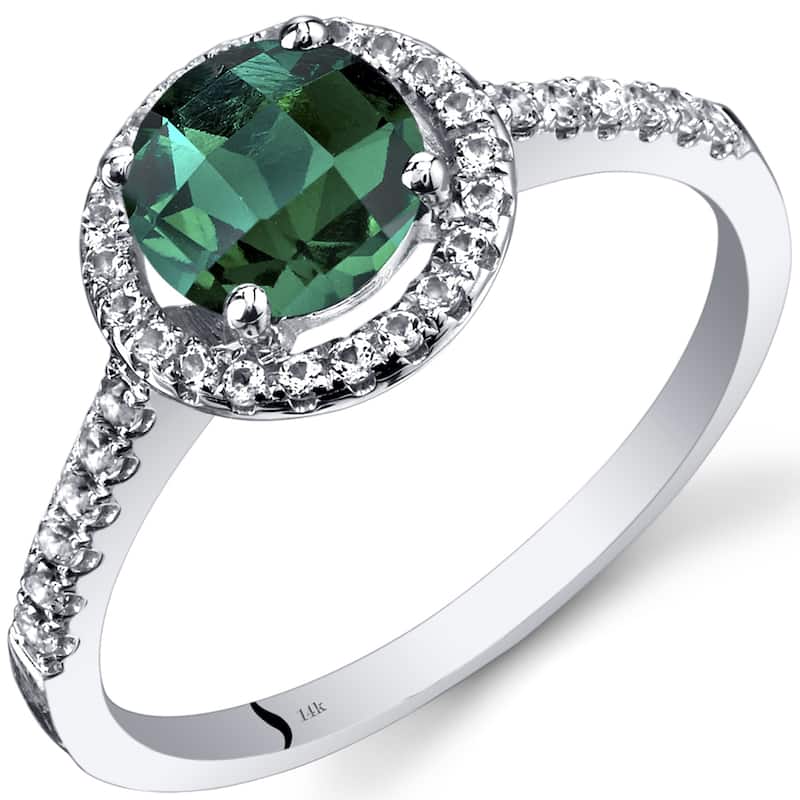 14k White Gold 1.34ct Created Emerald and White Topaz Ring