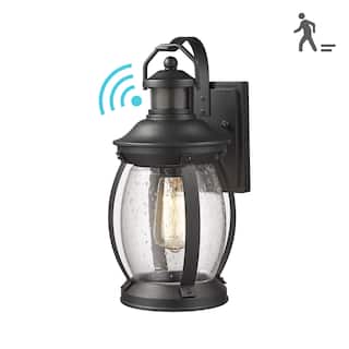 1-Light Matte Black Outdoor Wall Lantern,Outdoor Sconces with Seeded Glass Shade