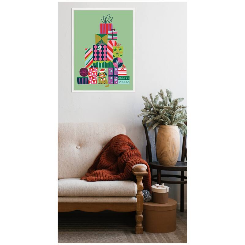 Kate and Laurel Framed Canvas Christmas Tree Presents by Rachel Lee