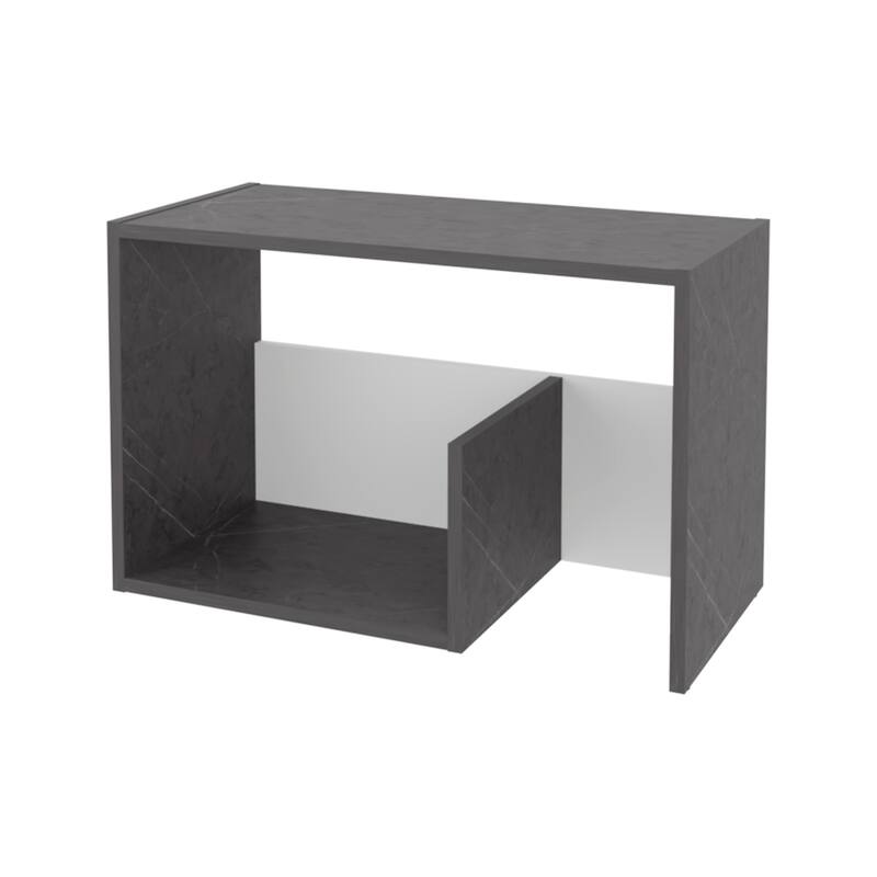 Vega Side Table in Melamine with Open Storage, Onix and White
