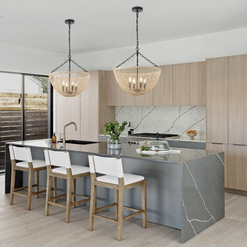 Modern Farmhouse 4-Light Pendant with Woven Rattan Basket Shade and Black Chain Finish