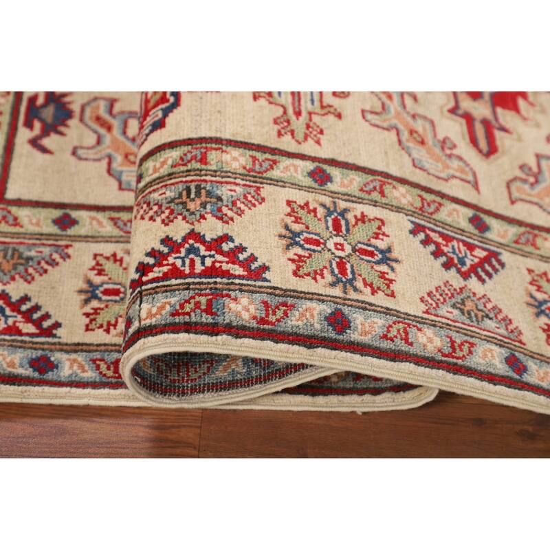 Geometric Beige Kazak Area Rug Handmade Oriental Wool Carpet - 3'11" x 5'10"