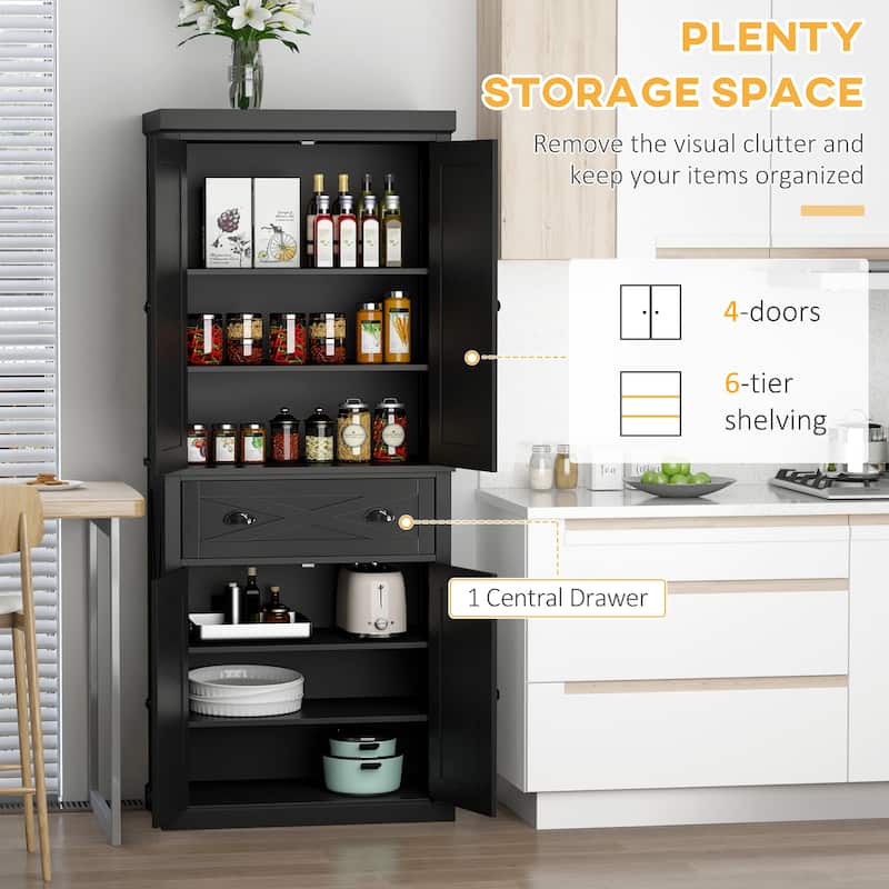 Freestanding Modern Farmhouse 4 Door Kitchen Pantry Cabinet