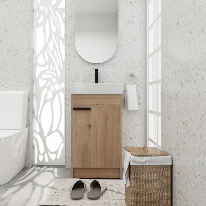 BNK 16/18 inch Freestanding Bathroom Vanity with Single Sink and Soft Close Door