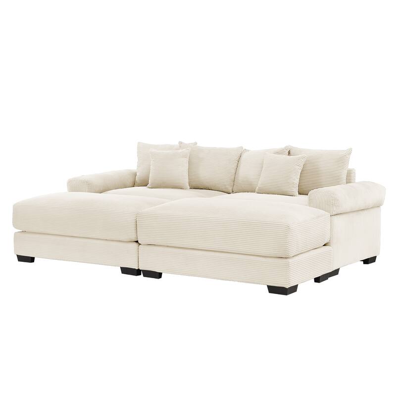 GDFStudio - Corduroy 2-Seater 92" Cloud Modular Sectional Couch with 2 Ottomans