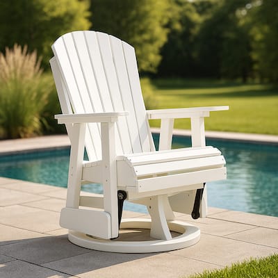 Sami 31 Inch Outdoor Swivel Glider Chair, Slatted, Adirondack, White Finish