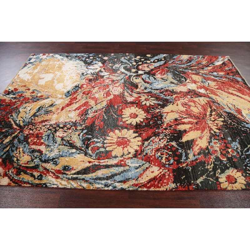 Wool/ Silk Vegetable Dye Abstract Modern Area Rug Hand-knotted Carpet - 6'7" x 9'8"