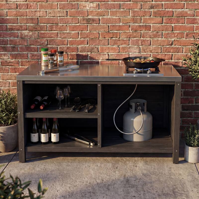 Modular Outdoor Kitchen Island Set, 100% Solid Wood BBQ Cabinet , Patio Kitchen Bar Table - 51.2"low cabient(Black Wood)