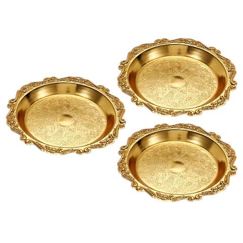 3Pcs Round Vintage Trinket Tray Jewelry Storage Dish Plate with Floral Edging - Gold Tone