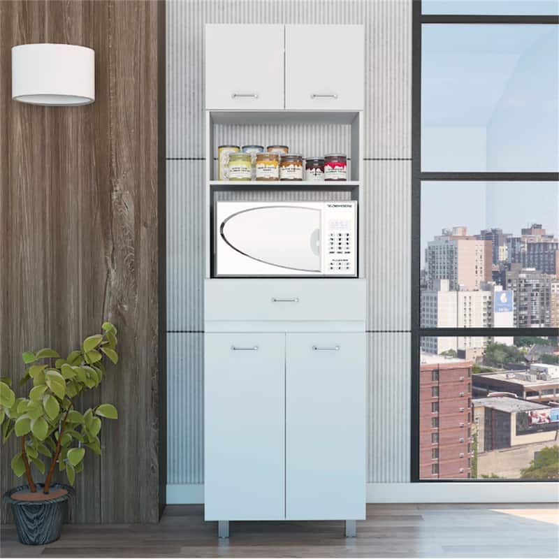 Double Door Microwave Cabinet with Drawer and Shelf - N/A - White