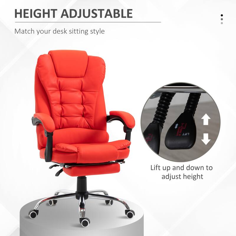 High Back Ergonomic PU Leather Executive Office Chair with Lumbar Support, Retractable Footrest, and Adjustable Height