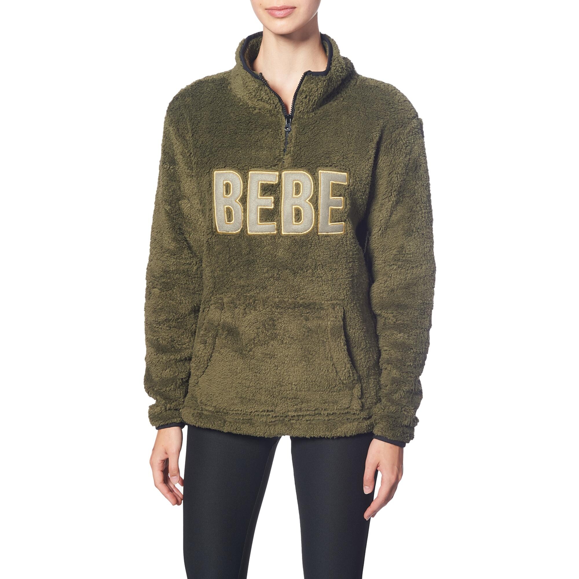 Bebe Sport Women S Sherpa Block Logo 1 4 Zip Active Pullover For Women Forest Overstock