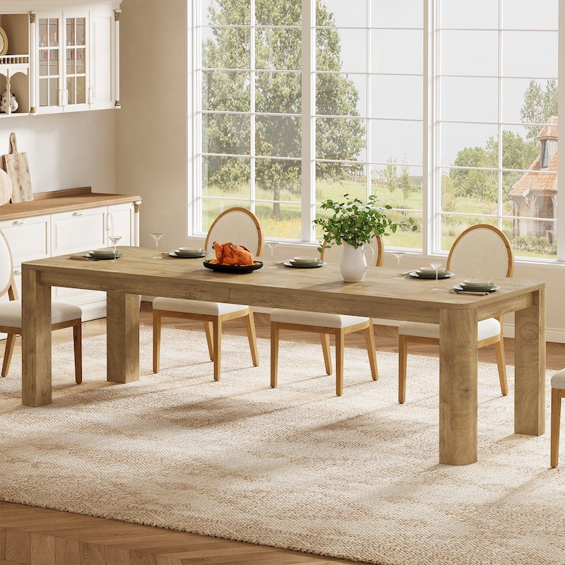 78.7-Inch Long Dining Table for 6-8, Farmhouse & Rounded Edges - Brown