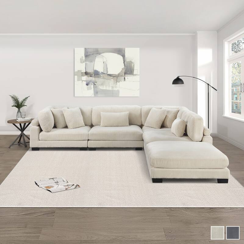 Braidy Corduroy 5-Piece Modular Sectional with Ottoman