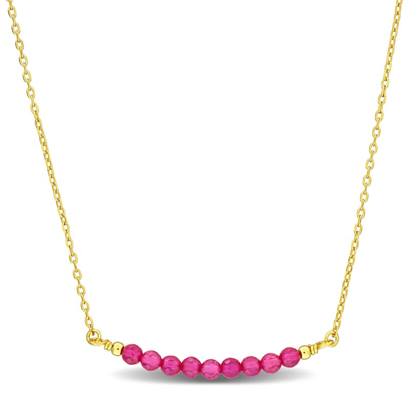Miadora 0.47ct TGW 3mm Created Ruby Beads Necklace with Rolo Chain in Yellow Sterling Silver