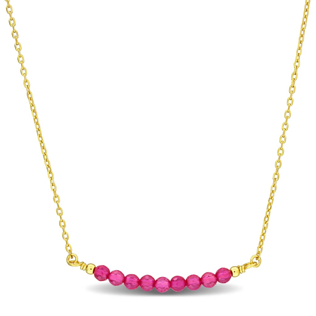 Miadora 0.47ct TGW 3mm Created Ruby Beads Necklace with Rolo Chain in Yellow Sterling Silver