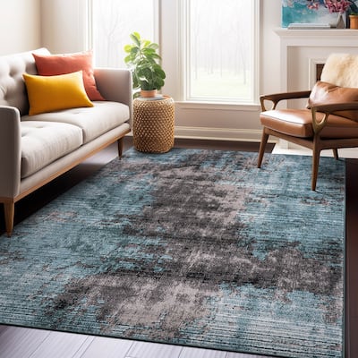World Rug Gallery Abstract Design Distressed Blue Area Rug